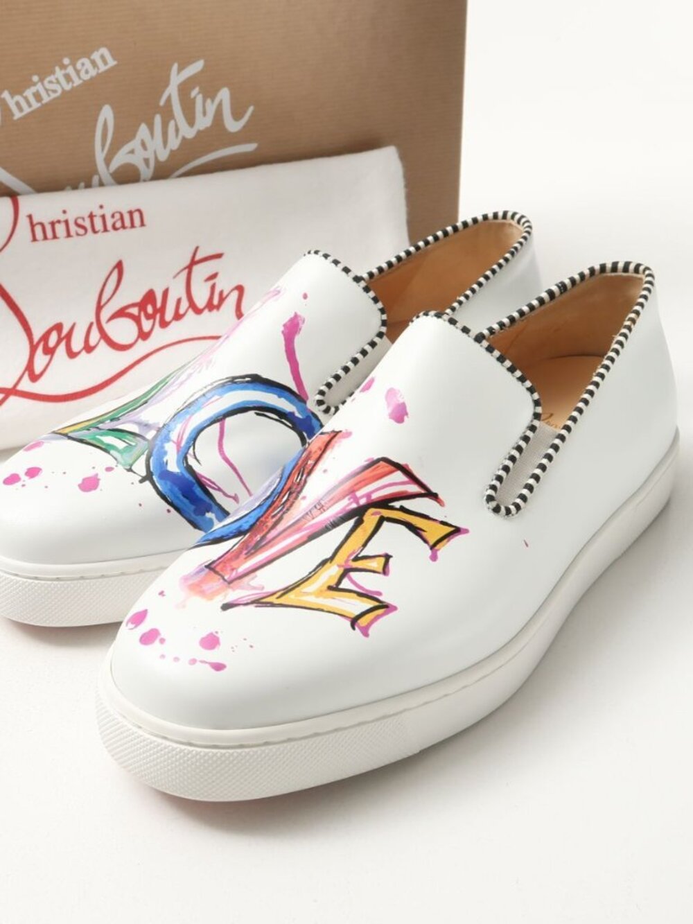 Christian Louboutin Loubi Love Graffiti Slip-On Sneakers White Size 37